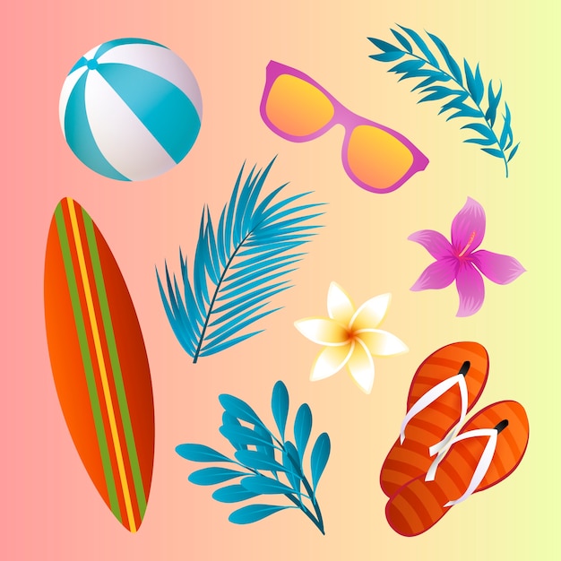 Colección de elementos de diseño realistas para el verano.