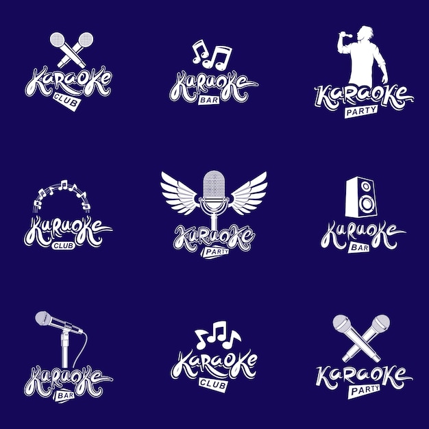 Colección de elementos de diseño vectorial que se pueden utilizar mejor para emblemas temáticos de karaoke y composición de carteles. Presentación de estilo de vida de ocio y relajación, concepto de carnaval.