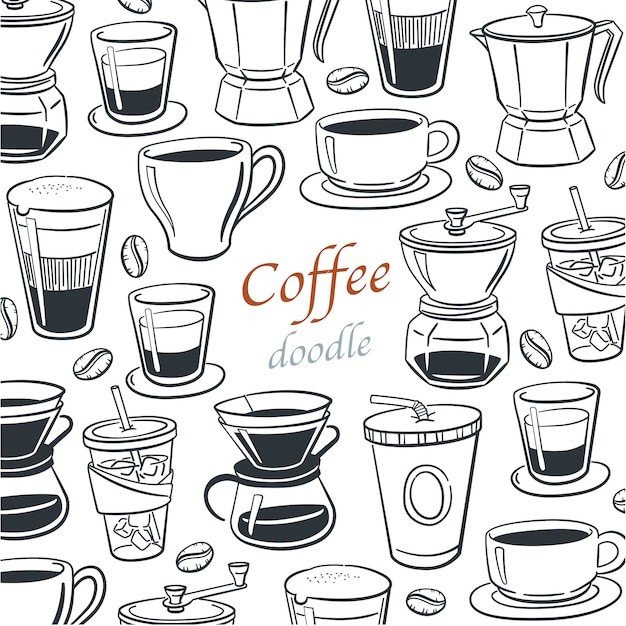 Colección de elementos de doodle de café para menú de cafetería