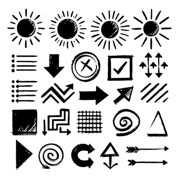 Colección de elementos de doodle de estilo boceto en blanco y negro