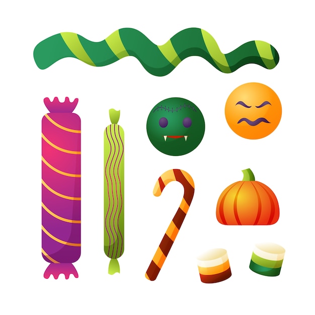 Colección de elementos de dulces de celebración de halloween