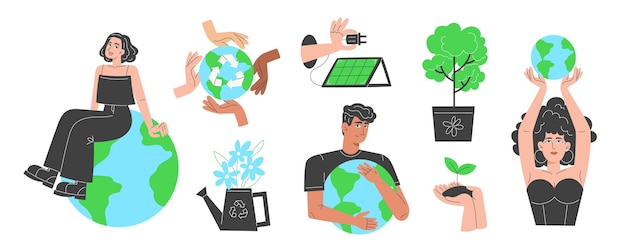 Colección de elementos ecológicos para la sostenibilidad y la protección de la naturaleza en el Día de la Tierra