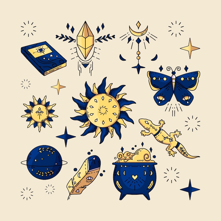 Vector colección de elementos esotéricos dibujados a mano