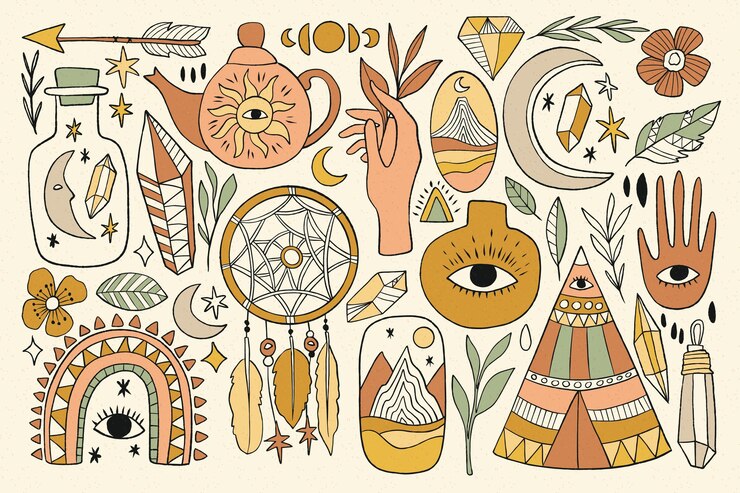 Vector colección de elementos esotéricos dibujados a mano