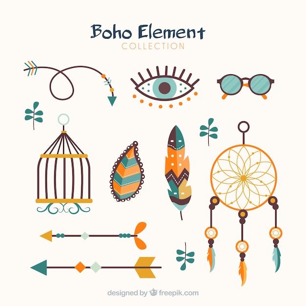 Colección de elementos de estilo boho con diseño plano