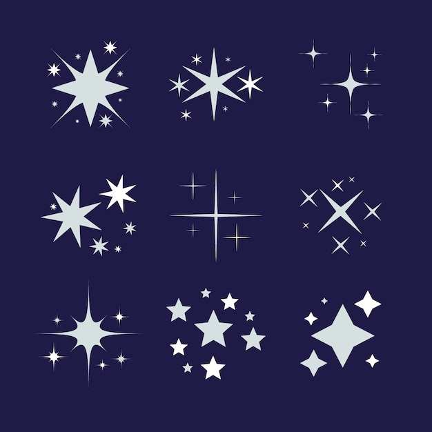 Colección de elementos de estrellas plateadas de diseño plano