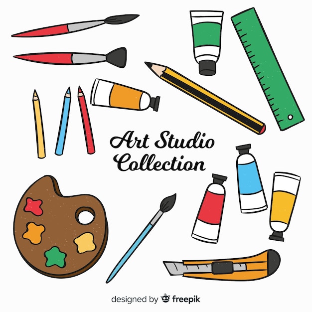 Colección elementos estudio de arte dibujados a mano