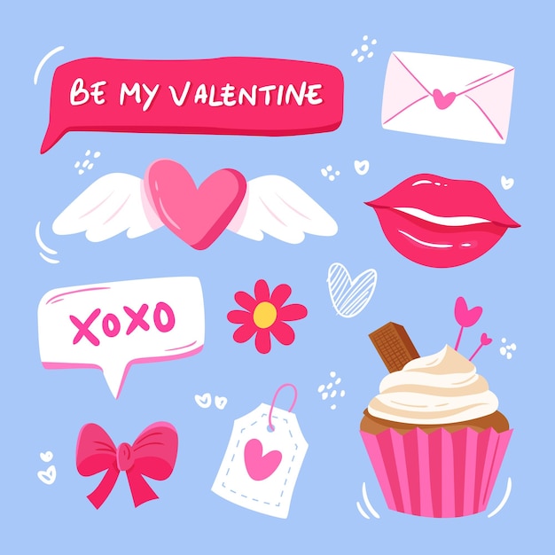 Colección de elementos de feliz día de san valentín dibujados a mano