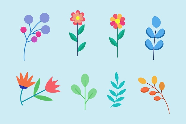 Colección de elementos florales adorables con diseño plano