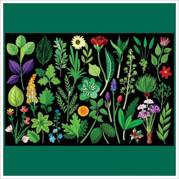 Colección de elementos florales y botánicos vector Conjunto de follaje de hojas flores silvestres plantas florecen