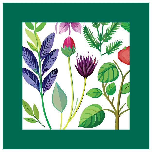Colección de elementos florales y botánicos vector Conjunto de follaje de hojas flores silvestres plantas florecen