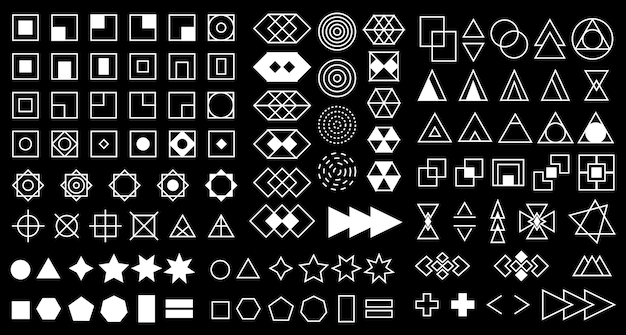 Colección de elementos de forma geométrica simple de brutalismo Un conjunto de diferentes formas y texturas de base ácida para plantillas Estilo moderno de memphis Fondo rave retro digital Trazo editable vectorial