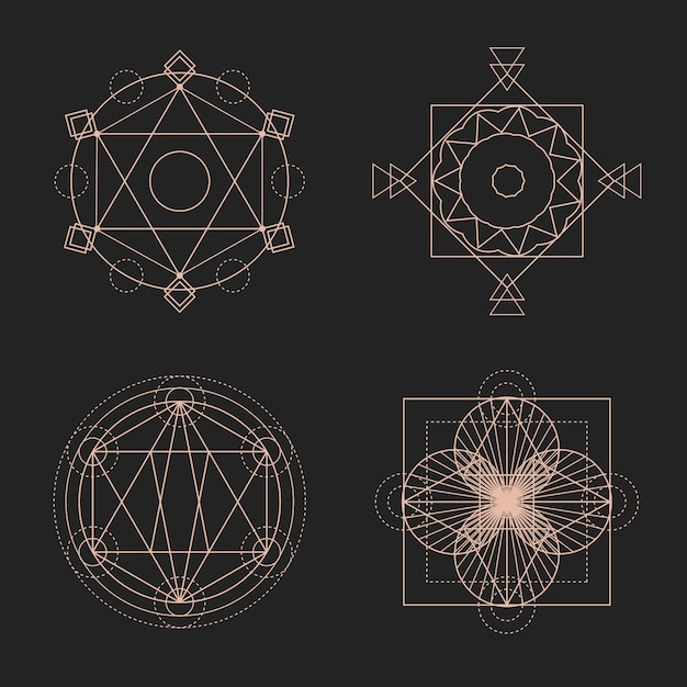 Colección de elementos de geometría sagrada de diseño plano