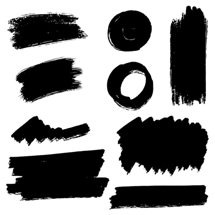 Vector colección de elementos gráficos dibujados a mano de pincel vectorial. conjunto de trazos de pincel de vector aislado sobre fondo blanco. ilustración vectorial.