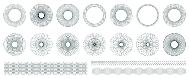 Colección de elementos gráficos espirógrafos de formas abstractas para la ilustración vectorial de diseño
