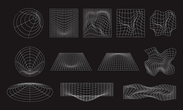 Colección de elementos gráficos de estructura alámbrica de diferentes formas.