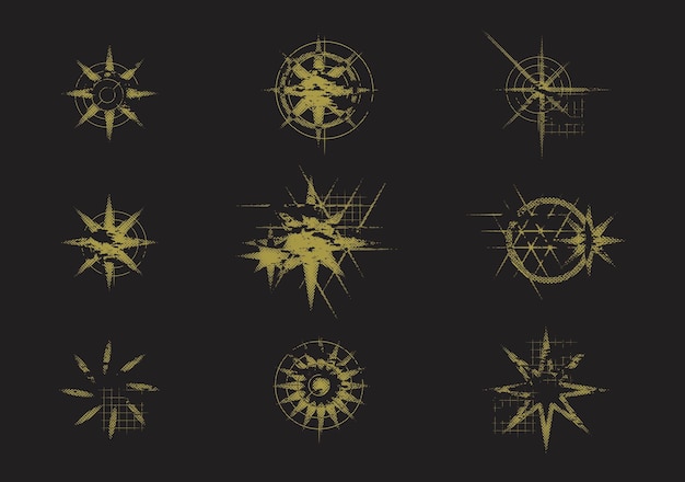 Colección de elementos de grunge estrella de ocho puntas