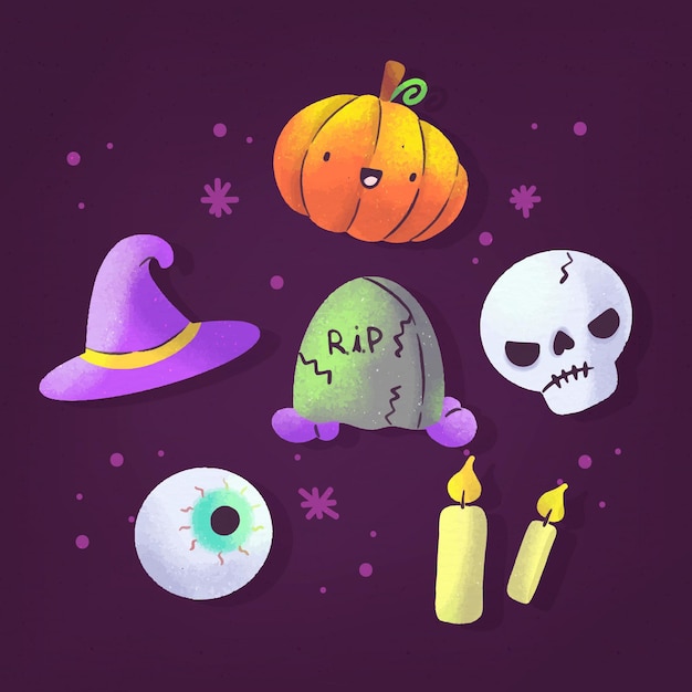 Vector colección de elementos de halloween en acuarela