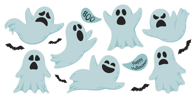 Colección de elementos de halloween dibujados a mano fantasmas de halloween