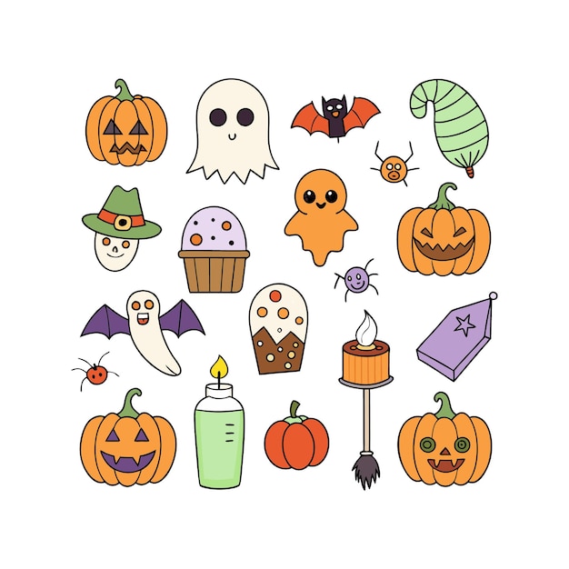Colección de elementos de Halloween dibujados a mano