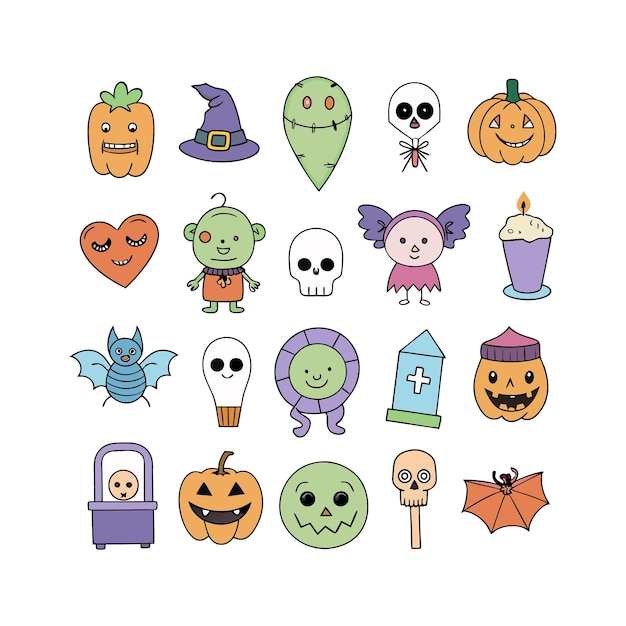 Colección de elementos de Halloween dibujados a mano