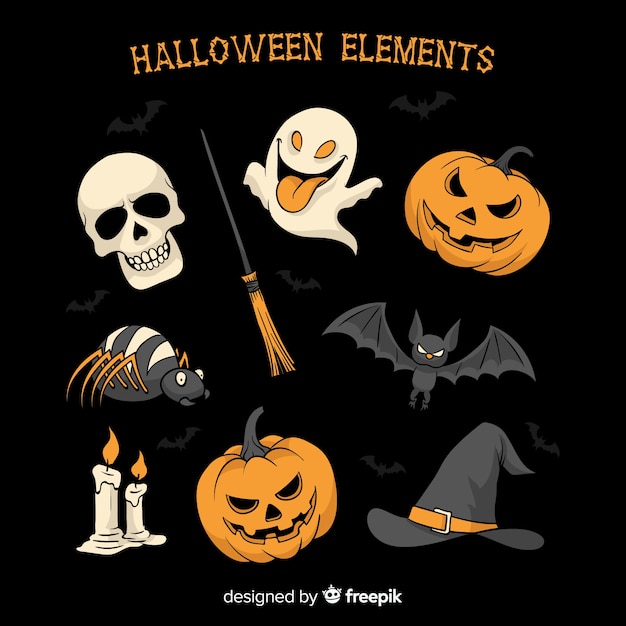 Colección de elementos de halloween dibujados a mano