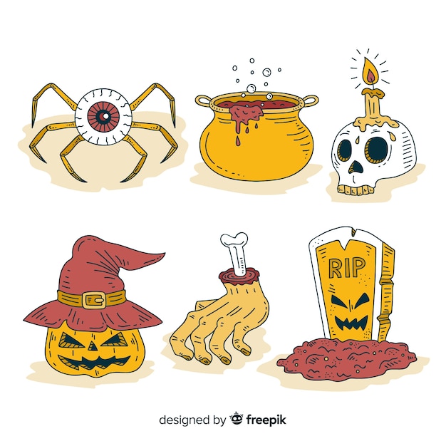 Colección de elementos de halloween dibujados a mano