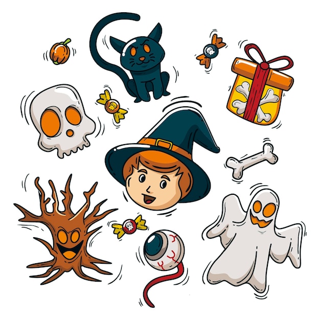 Vector colección de elementos de halloween dibujados a mano