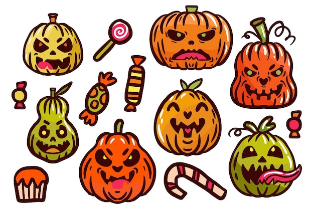 Vector colección de elementos de halloween dibujados a mano