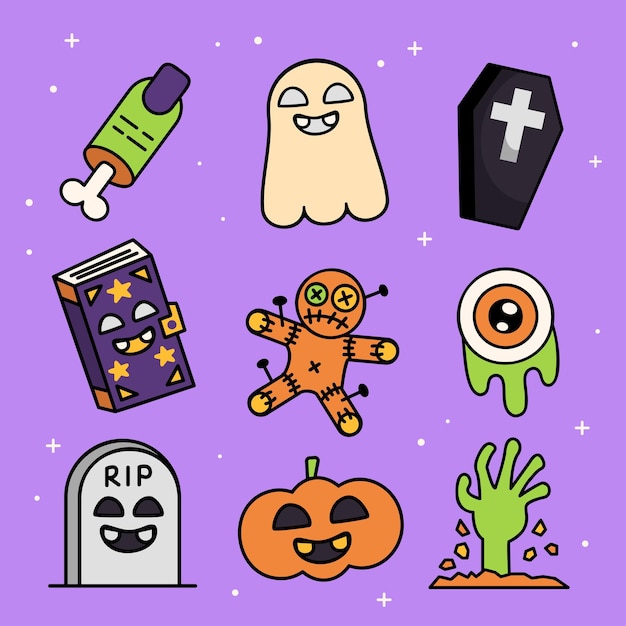 Vector colección de elementos de halloween dibujados a mano.