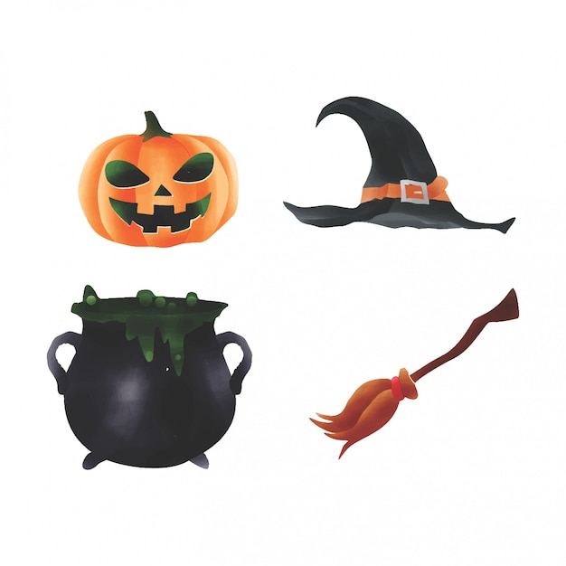 Colección de elementos de Halloween estilo acuarela