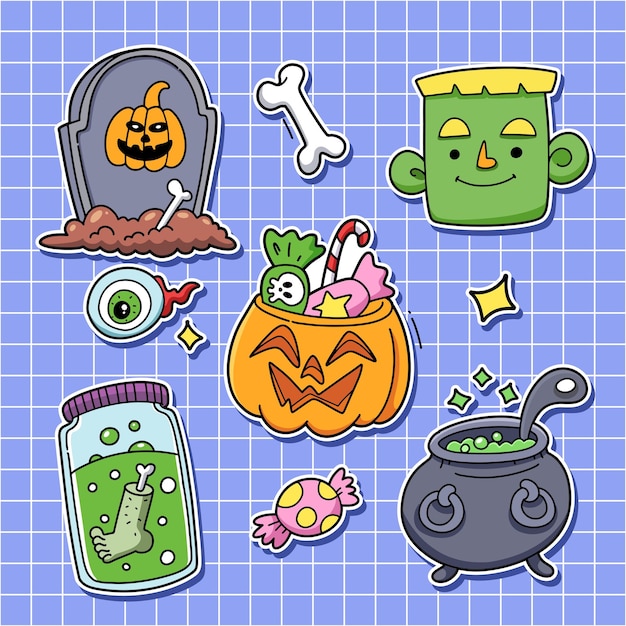 Vector colección de elementos de halloween con estilo dibujado a mano