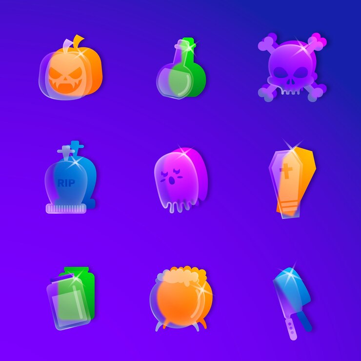 Vector colección de elementos de halloween de morfismo de vidrio realista