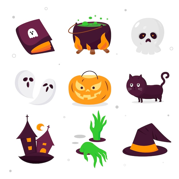 Vector colección de elementos de halloweens planos dibujados a mano