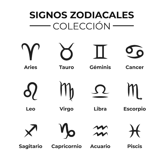 Vector colección de elementos del horóscopo de los signos del zodiaco en español