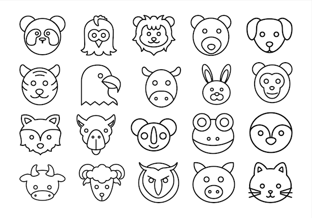 Colección de elementos de icono de línea de animales