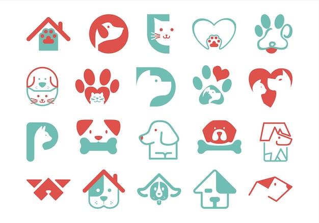 Colección de elementos de íconos de logotipos de tiendas de mascotas