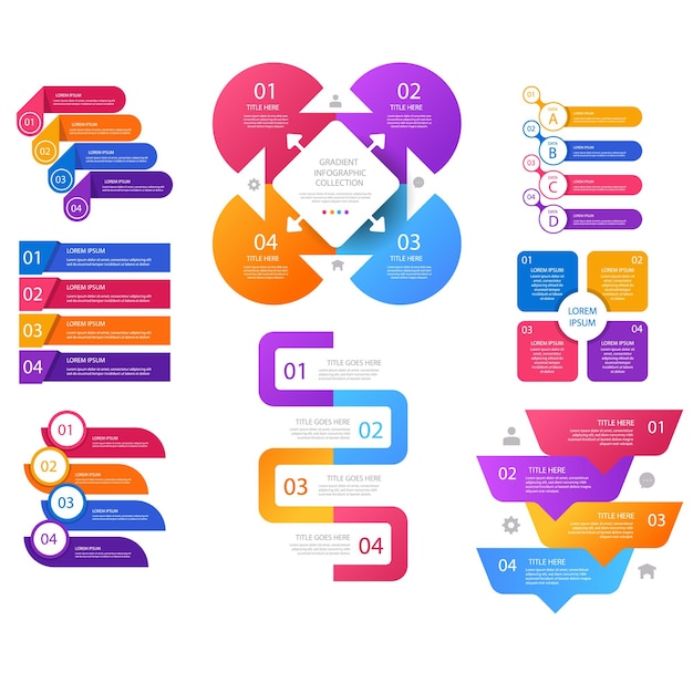 Colección de elementos de infografía degradados