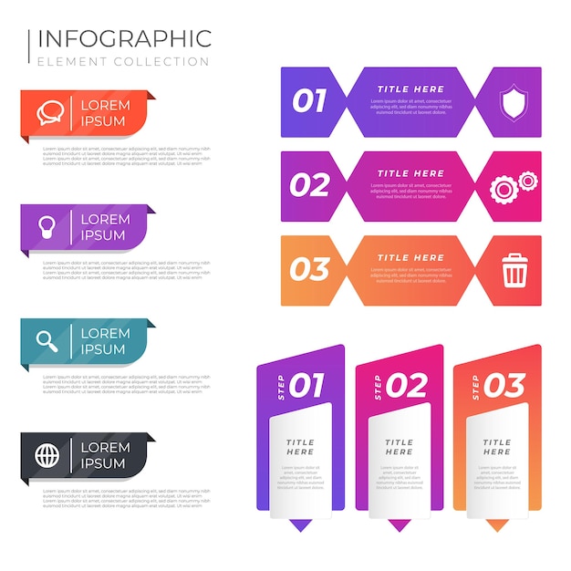 Colección de elementos de infografía degradados