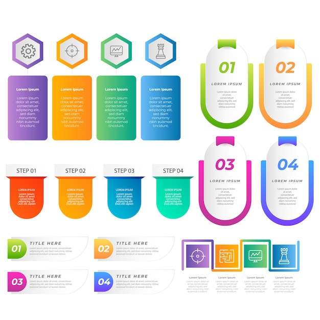 Colección de elementos de infografía degradados