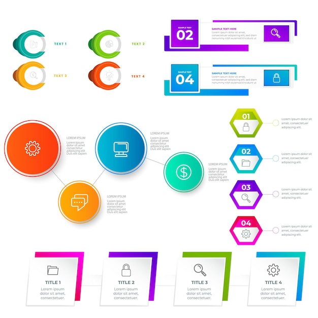 Colección de elementos de infografía degradados