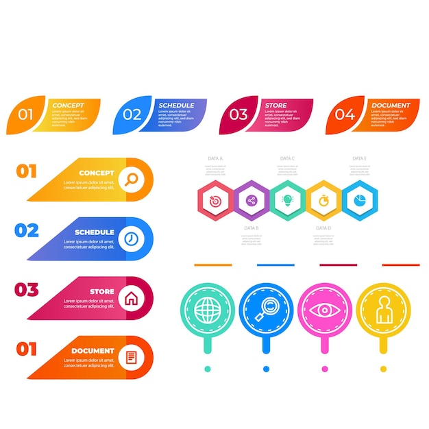 Colección de elementos de infografía degradados