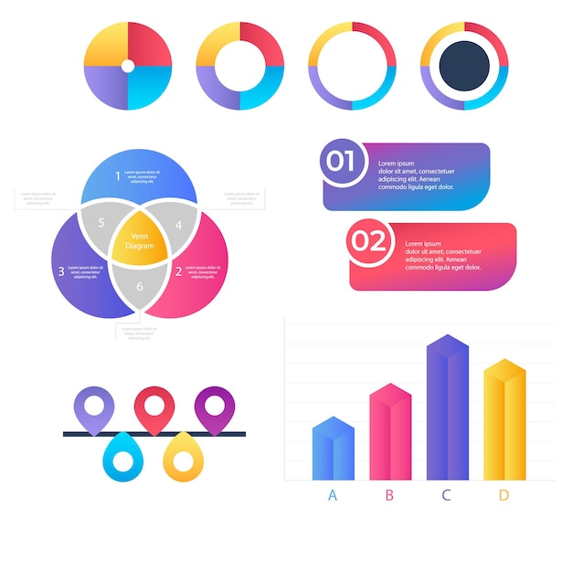 Colección de elementos de infografía degradados