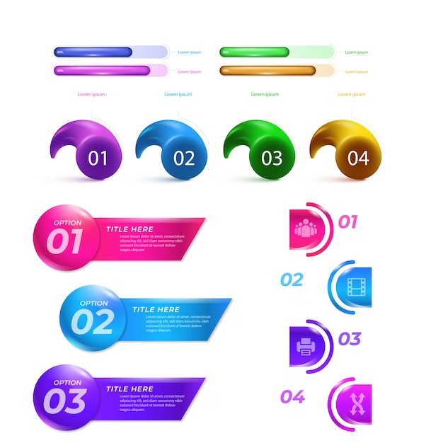 Colección de elementos de infografía degradados