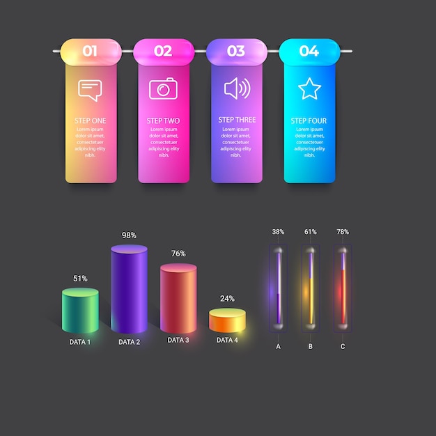 Colección de elementos de infografía degradados