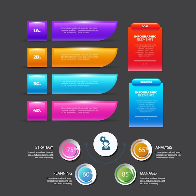 Colección de elementos de infografía degradados
