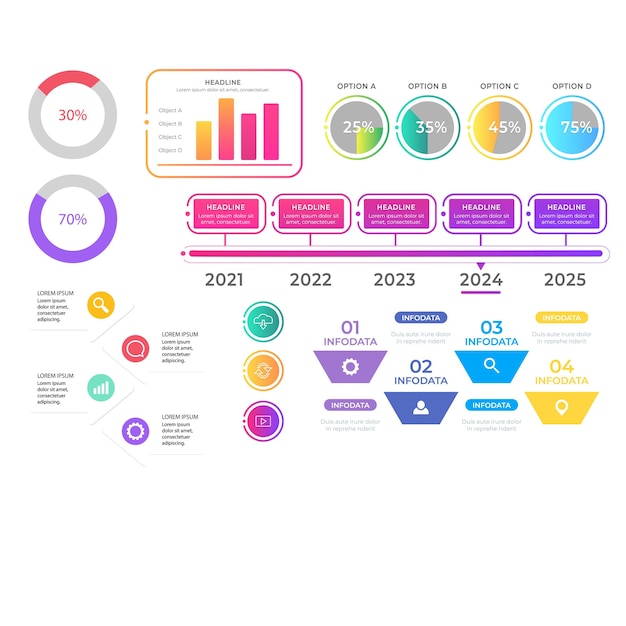 Colección de elementos de infografía degradados