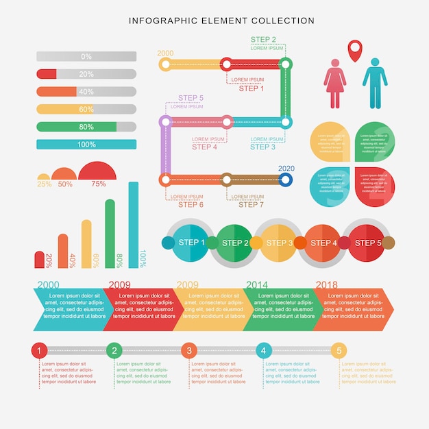 Colección de elementos de infografía con muchos colores