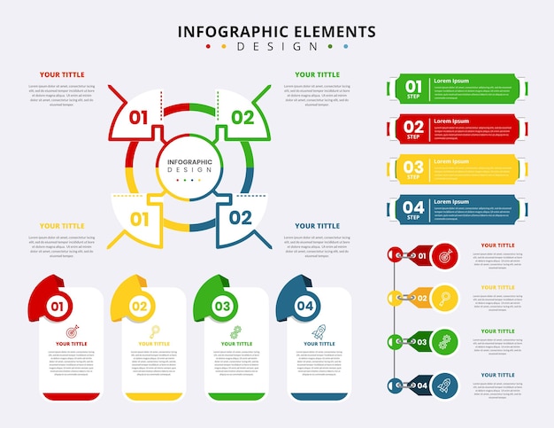 Colección de elementos de infografía de negocios de pasos coloridos