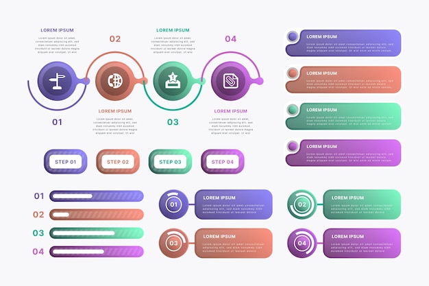 Vector colección de elementos infográficos degradados